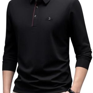 IndoPrimo Men's Polyester Polo T Shirt with Long Sleeves Solid Pattern Spread Collar Neck Classic Fit and Standard Length